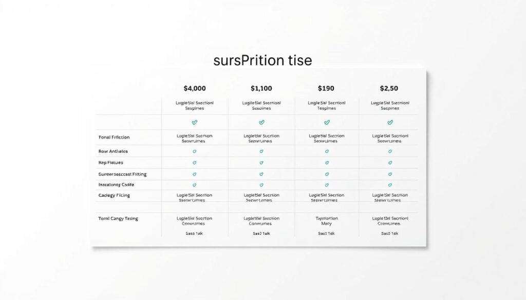 A clean, minimalist design showcasing a pricing table for a subscription-based educational service. The table features a crisp white background, with neat rows and columns displaying the available subscription plans, their respective features, and corresponding prices. The layout is well-structured, drawing the viewer's attention to the key information. Soft, muted colors are used to create a calm, professional atmosphere, complementing the subject matter. The overall presentation is modern, inviting, and easy to comprehend, effectively communicating the subscription options to the target audience.