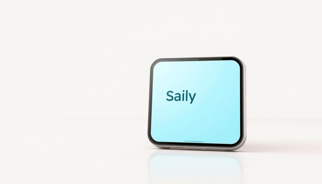 A detailed, high-resolution digital illustration of "eSIM Saily" against a clean, minimalist background. The device is presented in the center, showcasing its sleek, modern design with a slim profile and curved edges. The screen displays a clear, crisp user interface, highlighting the Saily app's intuitive navigation and functionality. The overall scene conveys a sense of simplicity, efficiency, and technological sophistication, reflecting the essence of the Saily digital service. The lighting is soft and diffused, creating a warm, inviting atmosphere. The camera angle is slightly elevated, allowing the viewer to appreciate the device's form and proportions.