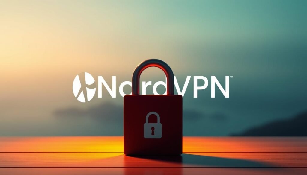 A serene and secure digital sanctuary, showcasing the trusted logo of NordVPN against a tranquil backdrop. Soft, diffused lighting casts a warm, inviting glow, evoking a sense of privacy and protection. In the foreground, a lock icon symbolizes the unbreakable encryption that safeguards user data, while the background features a stylized globe, representing the vast network of secure servers that NordVPN provides. The overall composition conveys a feeling of digital safety, where users can navigate the online world with confidence and peace of mind.