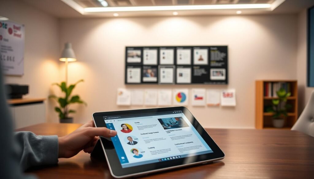 Structured language learning courses, a meticulously designed digital classroom. In the foreground, a sleek tablet displays interactive lessons, its interface intuitive and engaging. In the middle ground, a series of modular learning modules, each dedicated to a specific language skill, are neatly arranged. The background features a minimalist, well-lit workspace, with subtle accent lighting highlighting the carefully curated learning materials. The overall atmosphere conveys a sense of focus, efficiency, and a commitment to personalized language mastery. The image should exude a sense of modern, technology-driven education, catering to the needs of the discerning language learner.