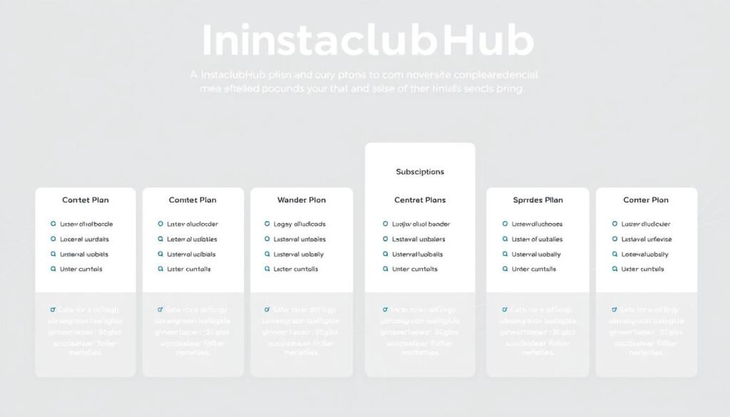 A meticulously designed infographic showcasing the pricing plans and membership tiers of InstaclubHub, a comprehensive social media service. The layout features a clean, minimalist aesthetic with a neutral color palette of grays, whites, and subtle accents of blue. The foreground displays the various subscription options, each presented in a clearly delineated box with concise descriptions of the included features. The middle ground depicts graphical icons and illustrations that visually communicate the key benefits of each plan. In the background, a subtle geometric pattern creates a sense of depth and structure, complementing the overall professional and polished appearance of the image. Careful attention is paid to balance, alignment, and typography to deliver a visually striking and informative representation of InstaclubHub's pricing landscape.