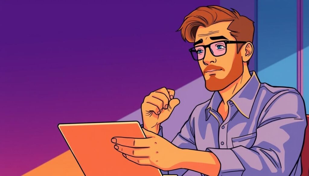 A personal user experience with Wati.io, captured in a vivid digital illustration. Set against a modern, minimalist backdrop, the foreground features a thoughtful user intently interacting with a sleek, high-resolution desktop interface. Warm, natural lighting illuminates the scene, creating a sense of contemplation and engagement. The user's expression conveys a blend of focus and satisfaction, reflecting the intuitive and productive nature of the Wati.io platform. The overall composition emphasizes the seamless integration of technology and user experience, conveying the essence of Wati.io's innovative business solutions.