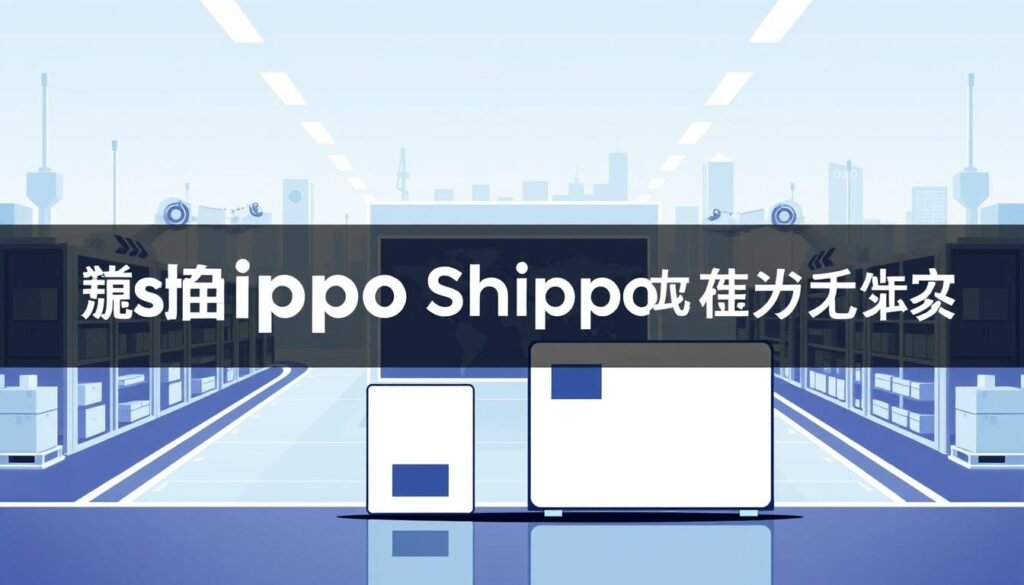 A sleek and modern illustration of Shippo's integrated shipping services. In the foreground, a stylized package or shipping container is prominently displayed, its minimalist design conveying efficiency and reliability. In the middle ground, a clean and futuristic warehouse or logistics hub, with robotic arms and automated systems hinting at the advanced technology powering Shippo's services. The background features a cityscape or global map, suggesting the wide reach and interconnectivity of Shippo's integrated shipping solutions. The overall mood is one of professionalism, innovation, and seamless integration, capturing the essence of "خدمات Shippo المتكاملة".