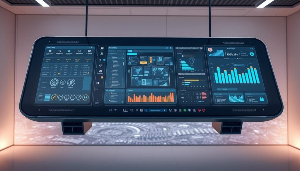A sleek, futuristic control panel hovers in a minimalist, well-lit workspace. Holographic displays showcase intricate workflow diagrams, color-coded task timelines, and real-time automation metrics. The user interface is elegant and intuitive, with tactile controls and responsive touch screens. Soft, ambient lighting illuminates the scene, creating a sense of efficiency and technological prowess. In the background, a vast, data-driven landscape unfolds, with interconnected nodes and fluid information streams. This advanced workflow optimization system seamlessly streamlines complex processes, empowering the user to achieve maximum productivity and efficiency.