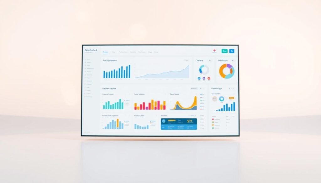A sleek, modern business capability assessment dashboard set against a light, airy background. In the foreground, a clean and minimalist user interface displays a series of charts, graphs, and performance indicators. The middle ground features a series of colorful data visualizations and insights, rendered in a high-contrast palette that draws the eye. In the background, a subtle grid pattern or abstract geometric shapes add depth and visual interest, creating a sense of professionalism and sophistication. Soft, diffused lighting casts a warm glow over the entire scene, emphasizing the dashboard's clarity and ease of use. The overall impression is one of a powerful, yet intuitive tool for evaluating and optimizing business capabilities.