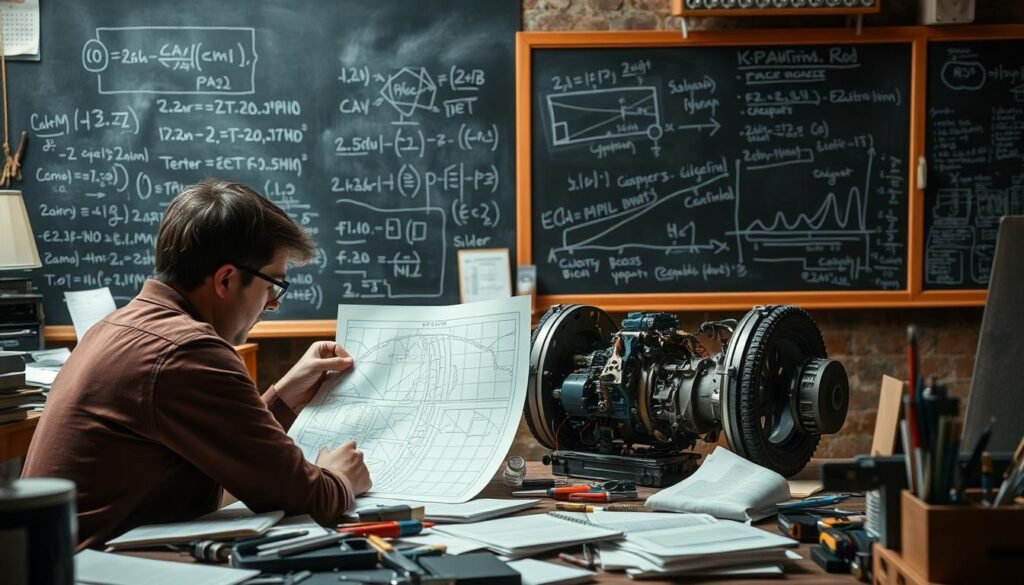 A well-lit, photorealistic scene depicting the process of understanding the root cause in problem-solving. In the foreground, a person intently studying a complex diagram, surrounded by an array of tools and documents. The middle ground shows a partially disassembled machine or device, its inner workings exposed, with the person methodically analyzing the components. In the background, a chalkboard or whiteboard displays equations, schematics, and brainstorming notes, conveying the intellectual rigor of the problem-solving process. The overall atmosphere is one of focused concentration, with a sense of discovery and deeper understanding emerging from the investigation.